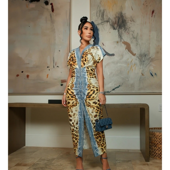 Leopard Print Denim Dress - Picture 1 of 9